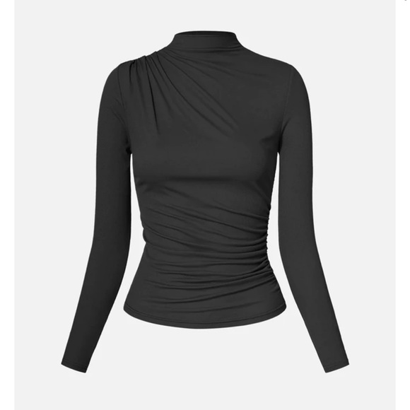 OGL Tops - Eco-SkinKiss® Asymmetrical Ruch Mock Neck Top